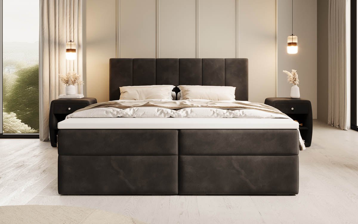 Boxspringbed Aurelia van fluweel met opbergruimte