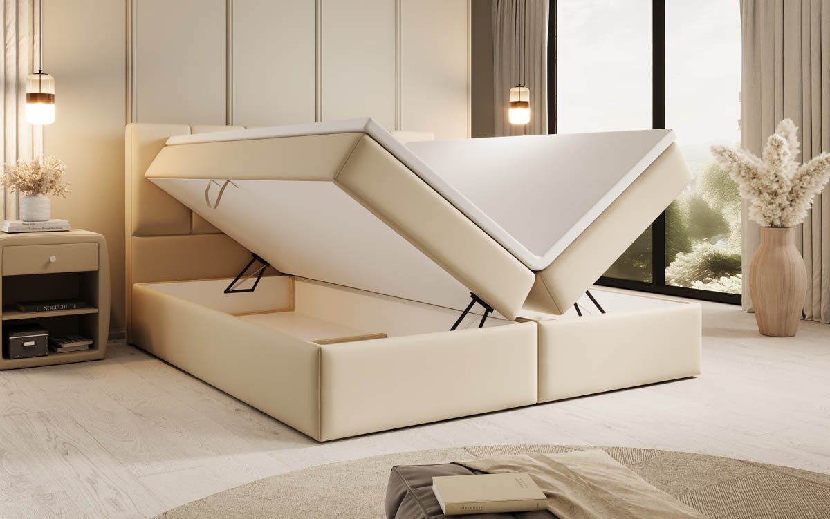 Boxspringbed Aurelia van kunstleer met opbergruimte
