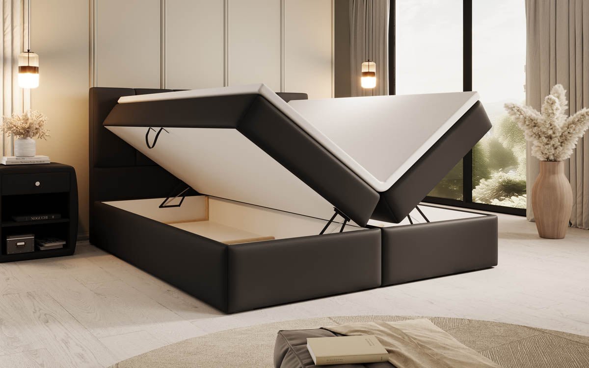Boxspringbed Aurelia van kunstleer met opbergruimte