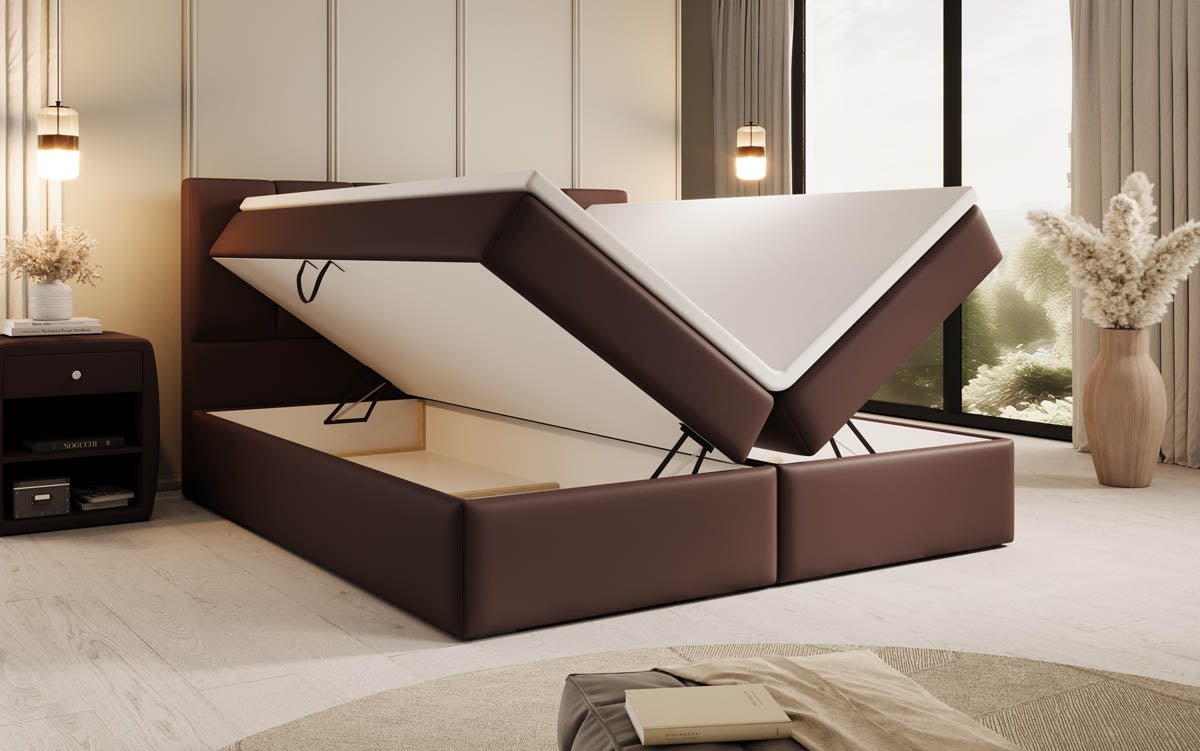 Boxspringbed Aurelia van kunstleer met opbergruimte