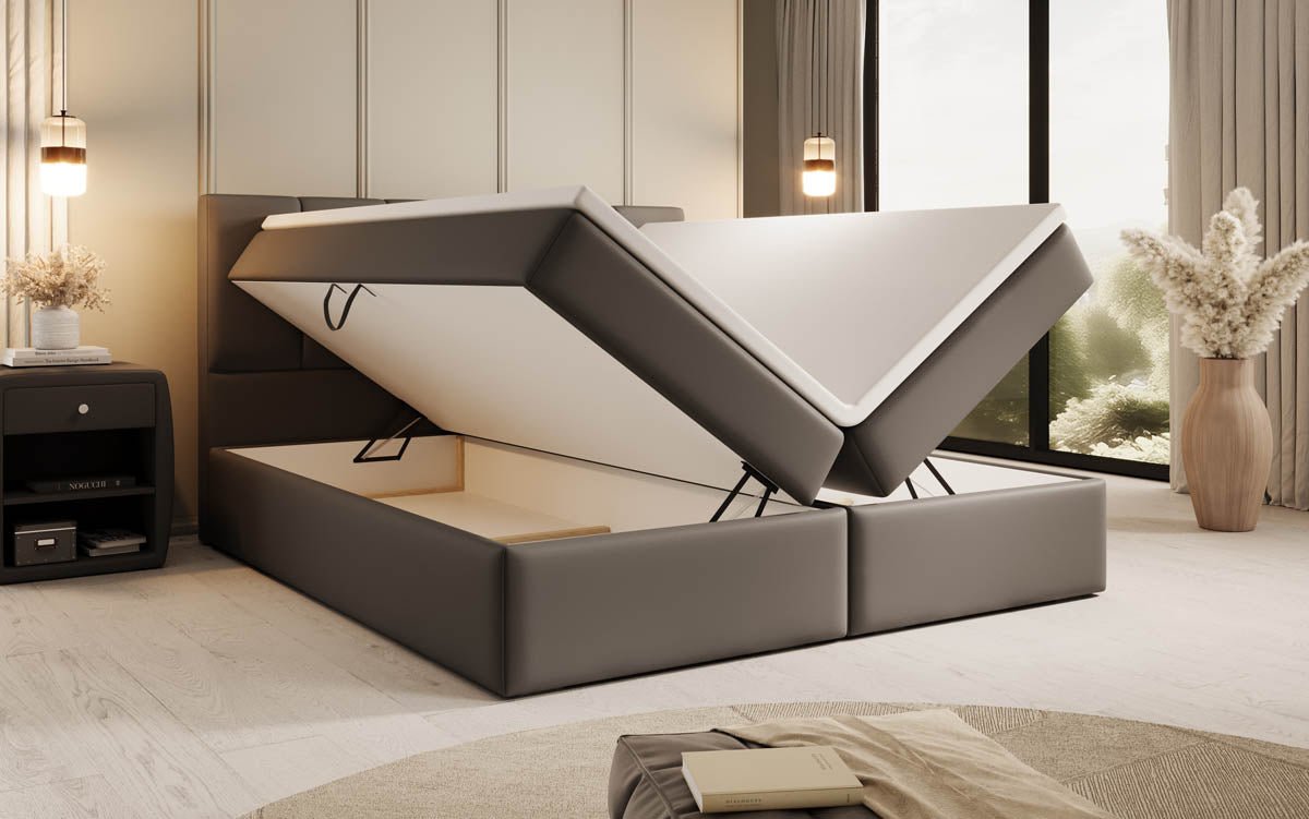 Boxspringbed Aurelia van kunstleer met opbergruimte