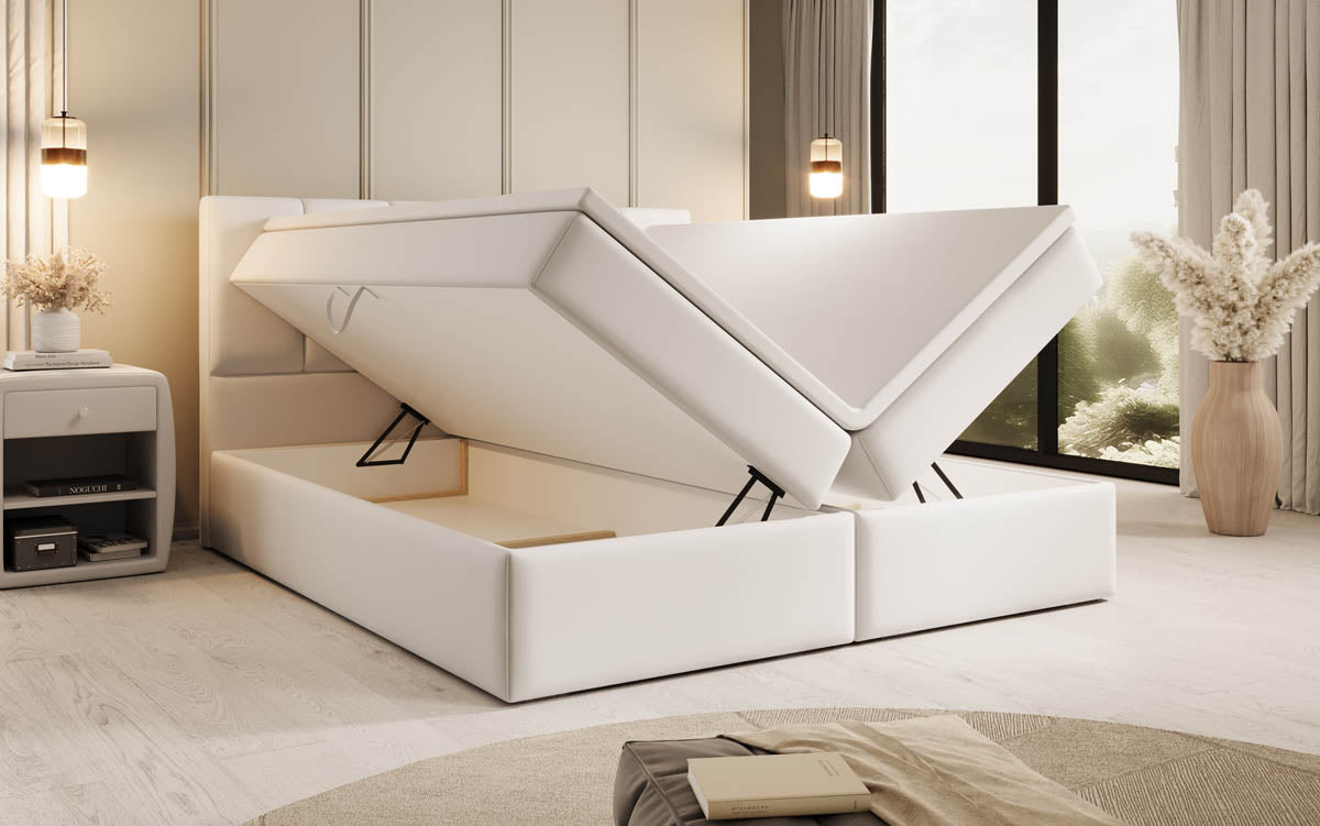 Boxspringbed Aurelia van kunstleer met opbergruimte