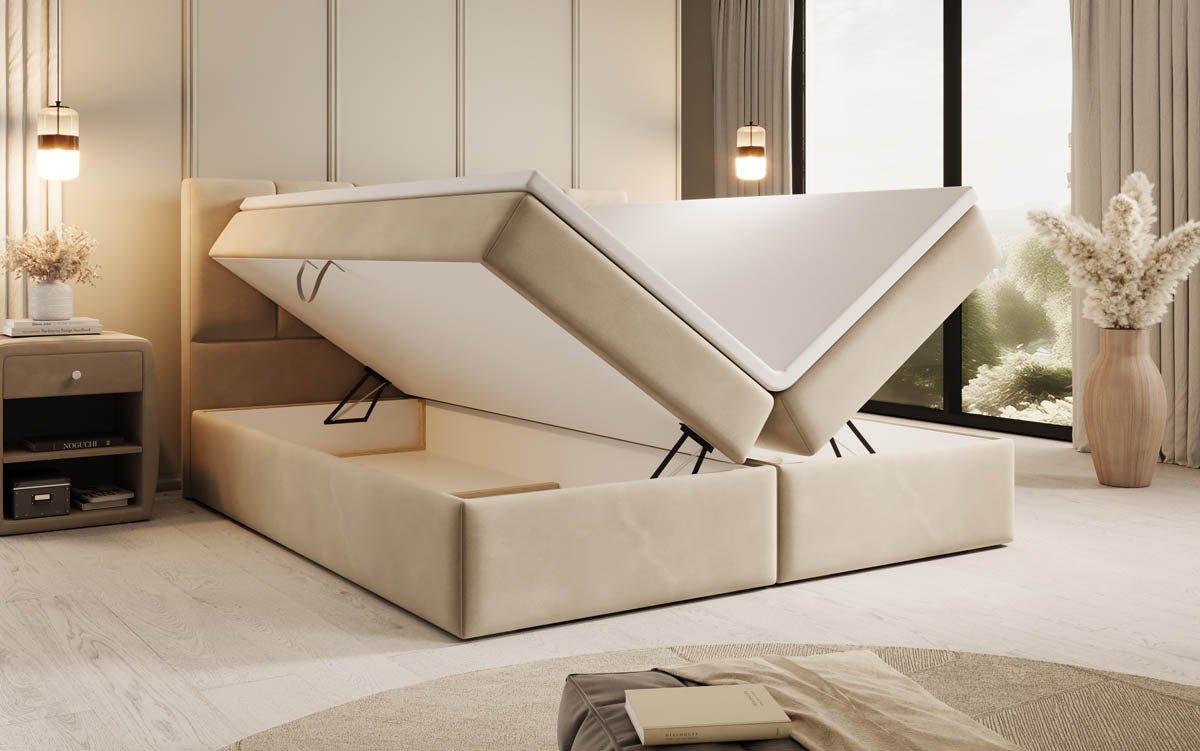 Boxspringbed Aurelia van fluweel met opbergruimte