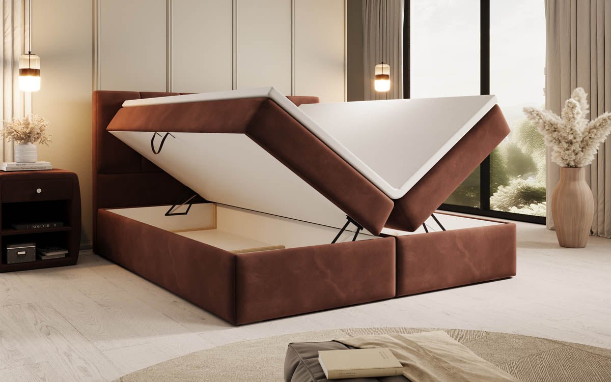 Boxspringbed Aurelia van fluweel met opbergruimte