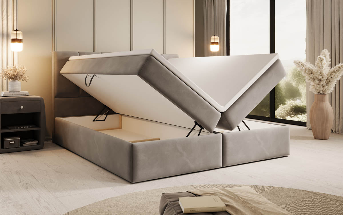 Boxspringbed Aurelia van fluweel met opbergruimte