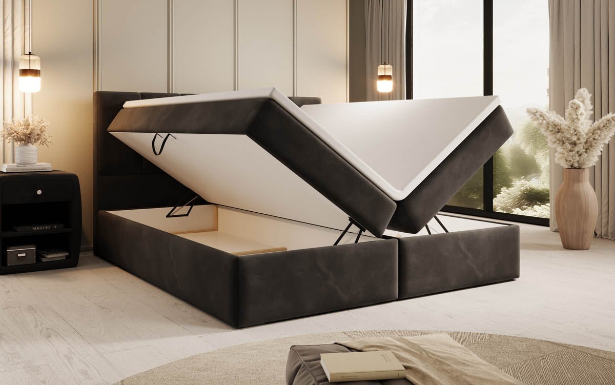 Boxspringbed Aurelia van fluweel met opbergruimte