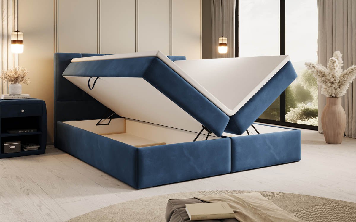 Boxspringbed Aurelia van fluweel met opbergruimte