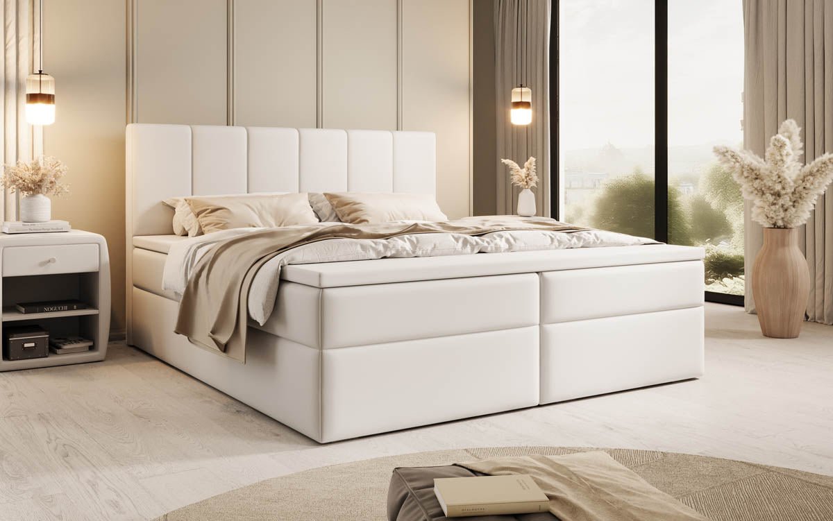 Boxspringbed Aurelia van kunstleer met opbergruimte