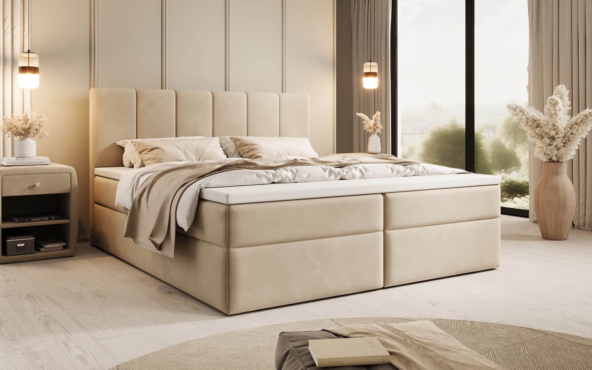Boxspringbed Aurelia van fluweel met opbergruimte
