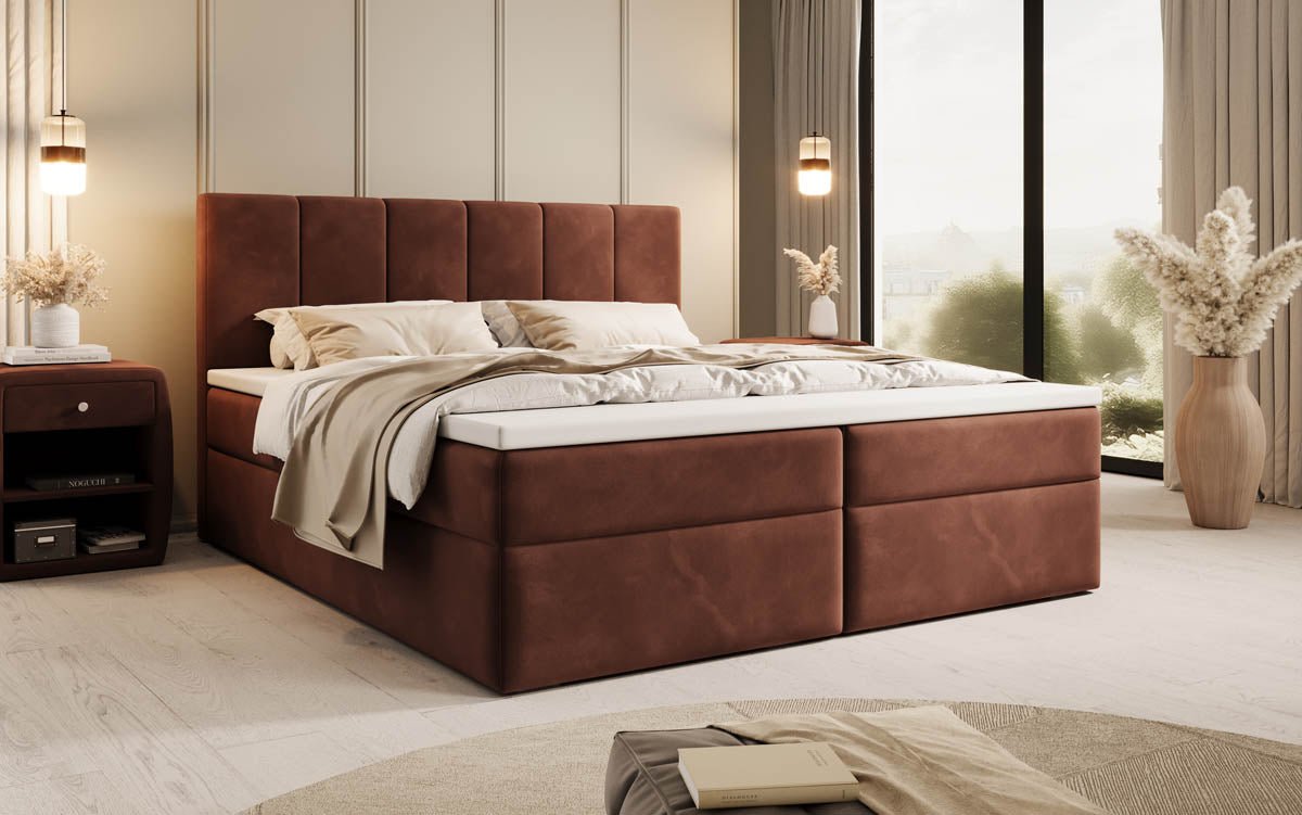 Boxspringbed Aurelia van fluweel met opbergruimte