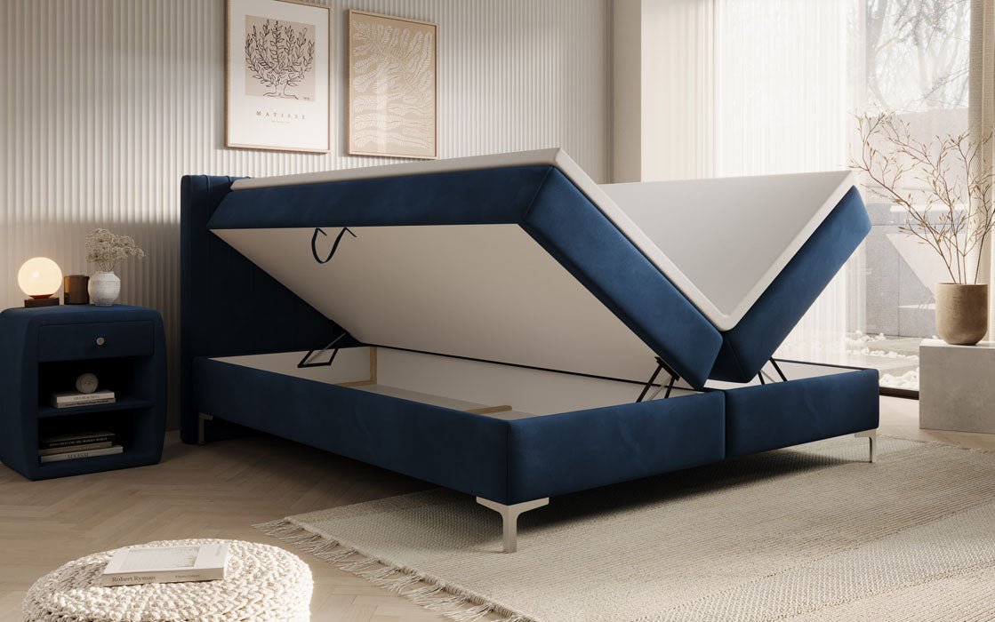 Boxspringbed Leona van fluweel met opbergruimte