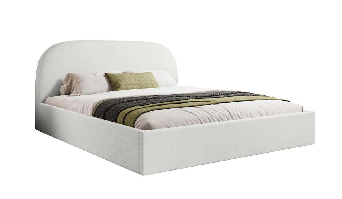 Designer gestoffeerd bed Lorelei in bouclé met opbergruimte
