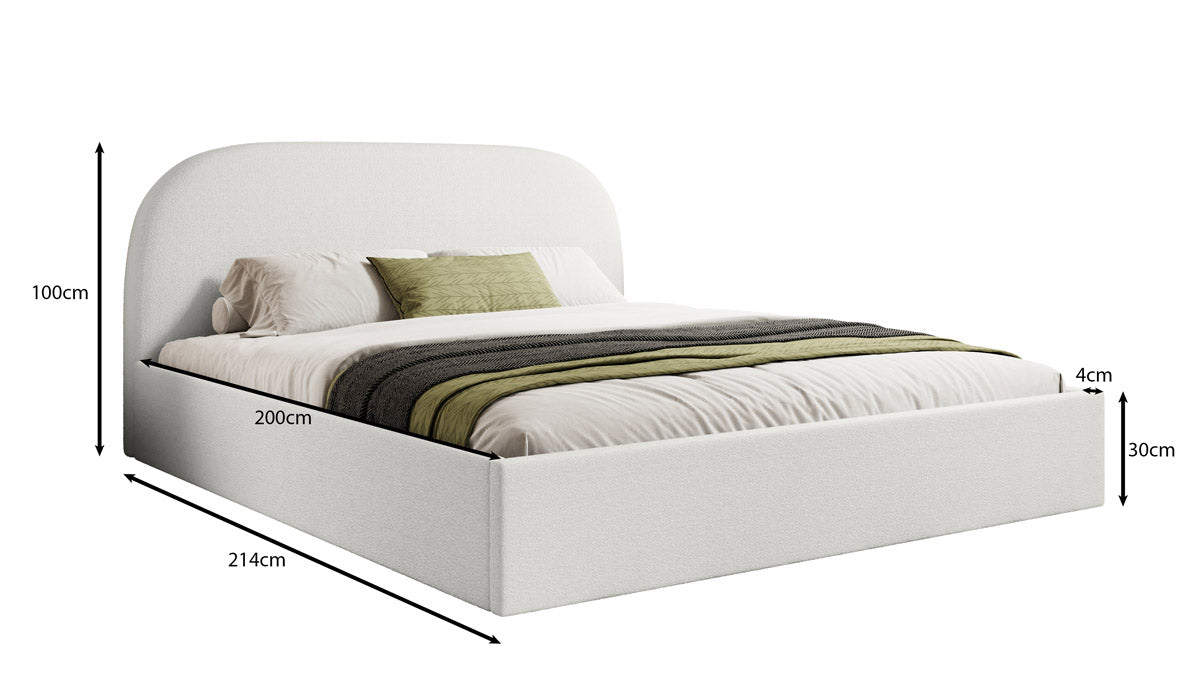 Designer gestoffeerd bed Lorelei in bouclé met opbergruimte