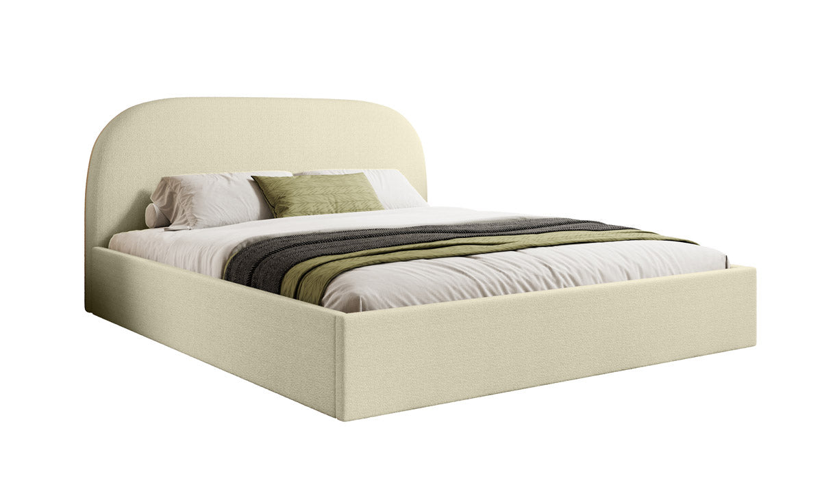 Designer gestoffeerd bed Lorelei in bouclé met opbergruimte