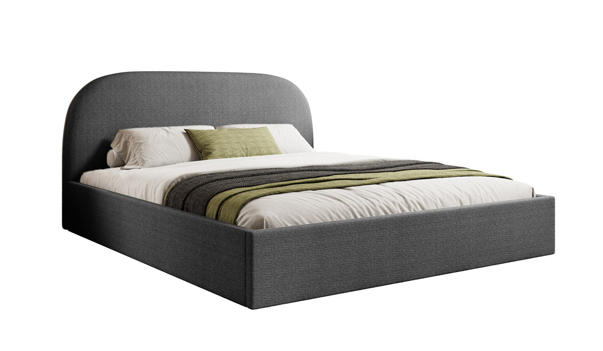 Designer gestoffeerd bed Lorelei in bouclé met opbergruimte