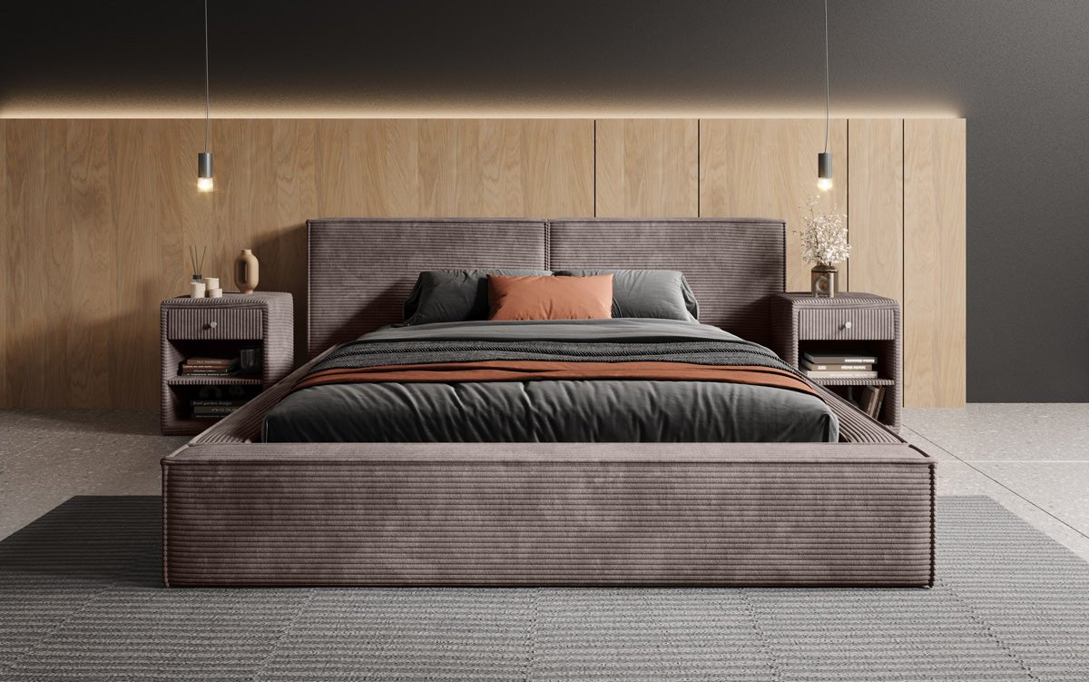 Designer gestoffeerd bed Ophelia in corduroy met opbergruimte