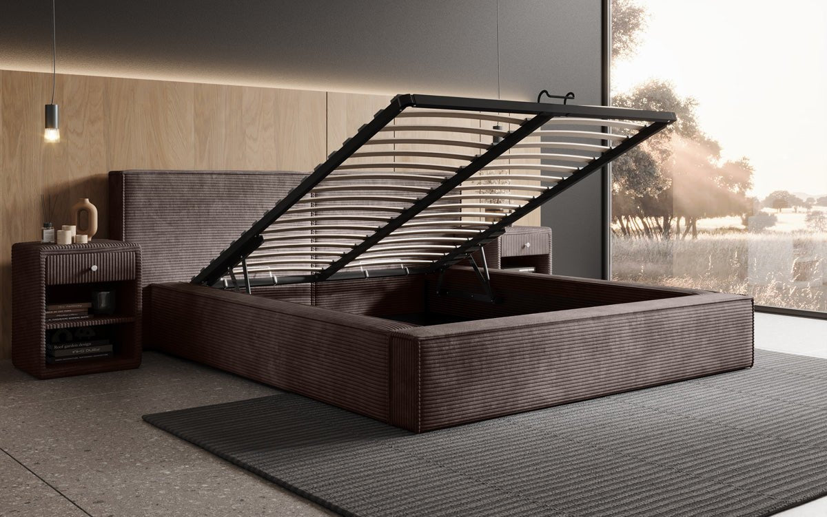 Designer gestoffeerd bed Ophelia in corduroy met opbergruimte