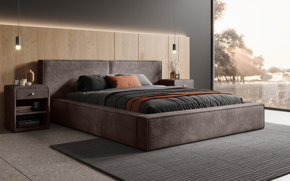 Designer gestoffeerd bed Ophelia in corduroy met opbergruimte