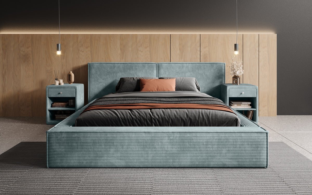 Designer gestoffeerd bed Ophelia in corduroy met opbergruimte