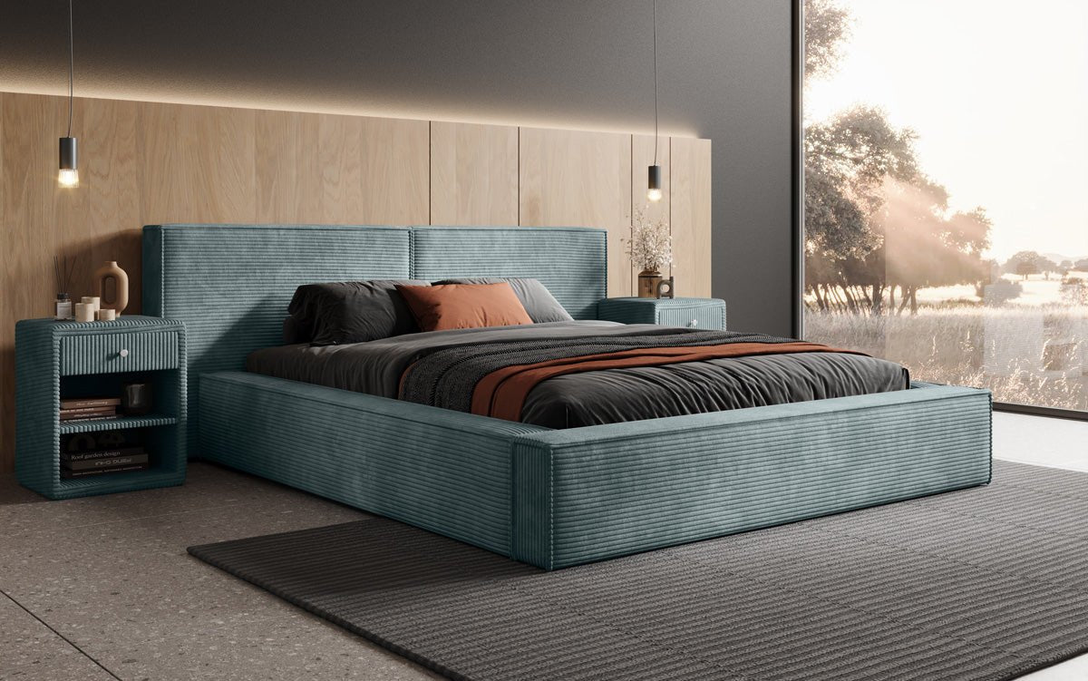 Designer gestoffeerd bed Ophelia in corduroy met opbergruimte