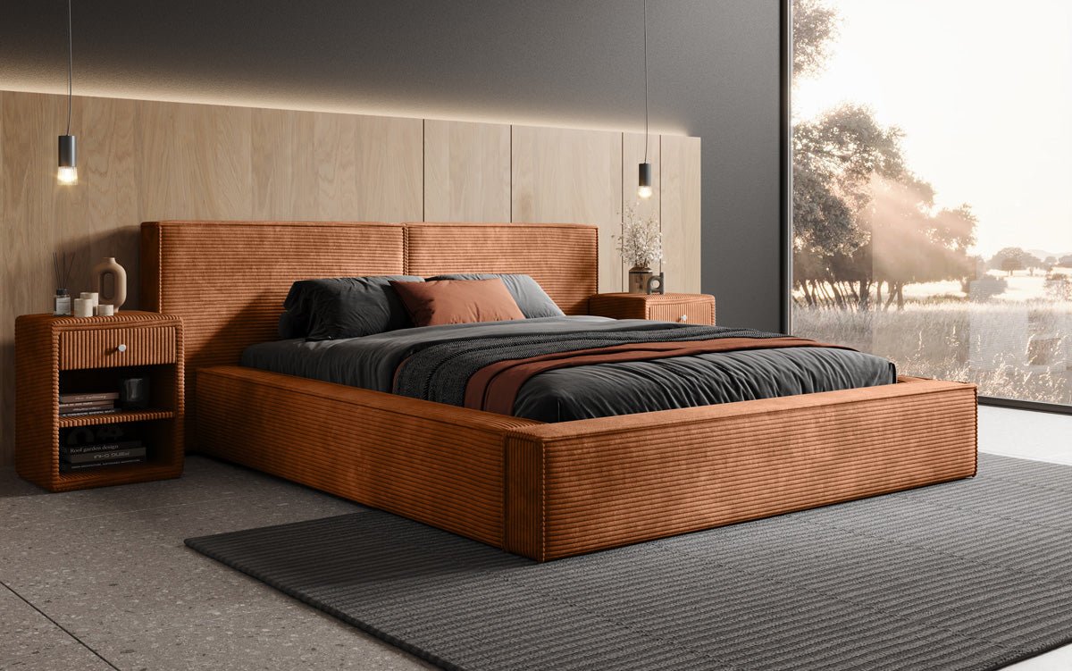 Designer gestoffeerd bed Ophelia in corduroy met opbergruimte