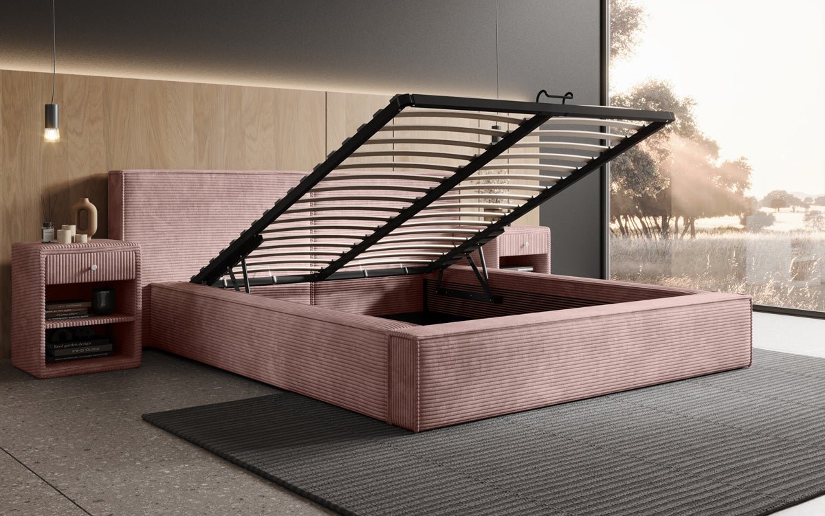 Designer gestoffeerd bed Ophelia in corduroy met opbergruimte