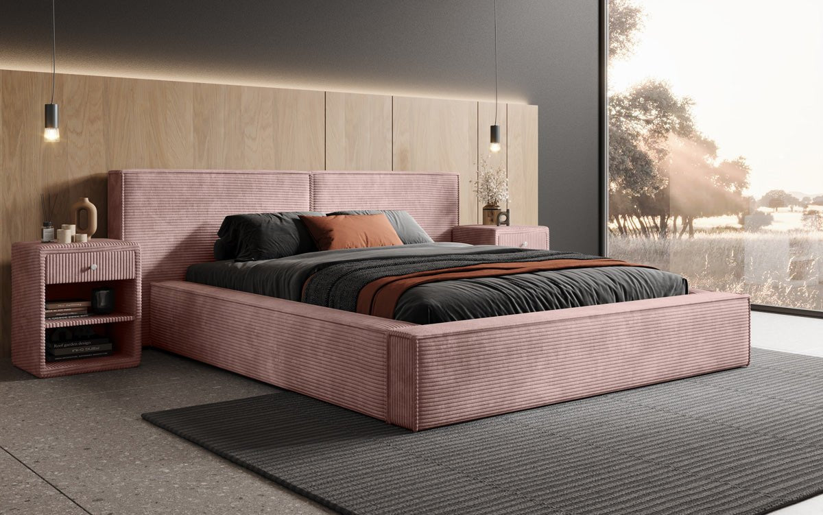 Designer gestoffeerd bed Ophelia in corduroy met opbergruimte
