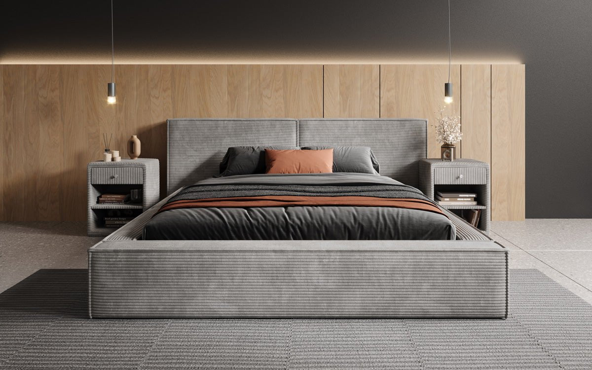 Designer gestoffeerd bed Ophelia in corduroy met opbergruimte