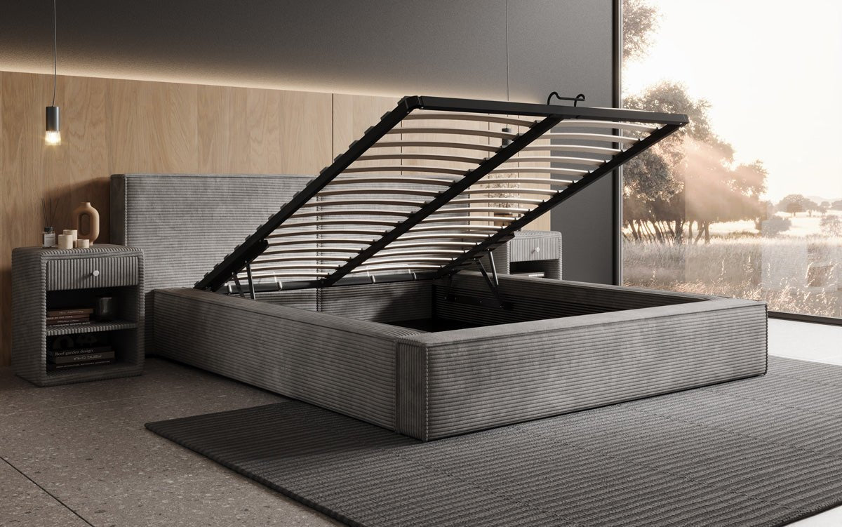 Designer gestoffeerd bed Ophelia in corduroy met opbergruimte