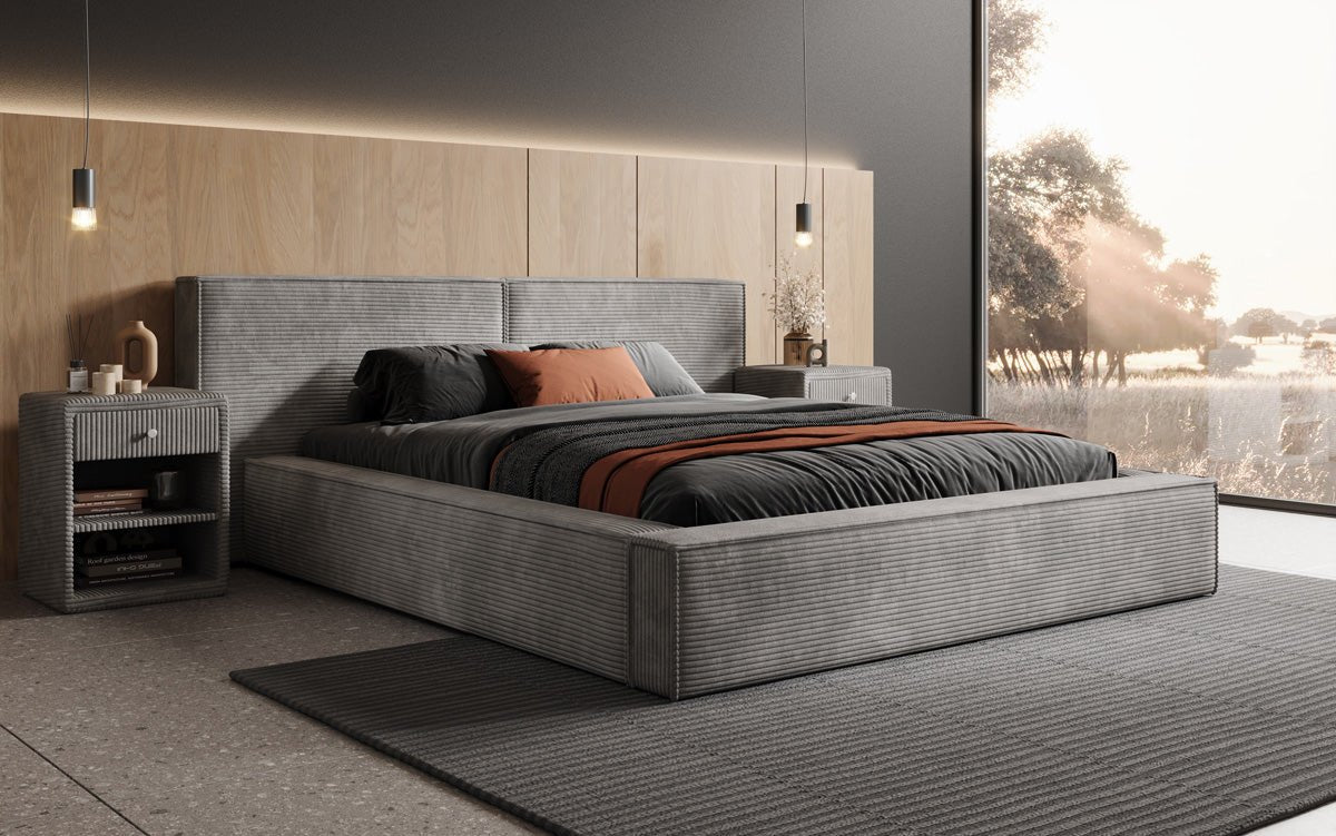 Designer gestoffeerd bed Ophelia in corduroy met opbergruimte