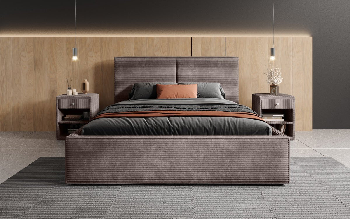 Designer gestoffeerd bed Elara in corduroy met opbergruimte