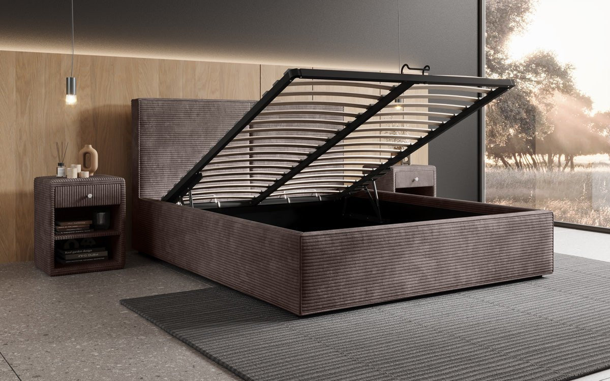 Designer gestoffeerd bed Elara in corduroy met opbergruimte