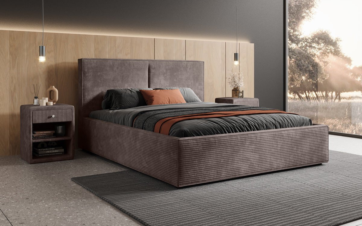 Designer gestoffeerd bed Elara in corduroy met opbergruimte