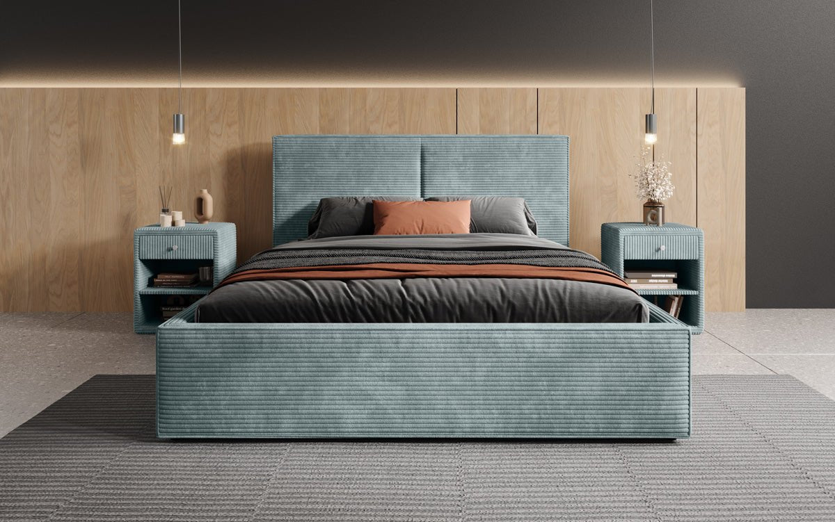 Designer gestoffeerd bed Elara in corduroy met opbergruimte