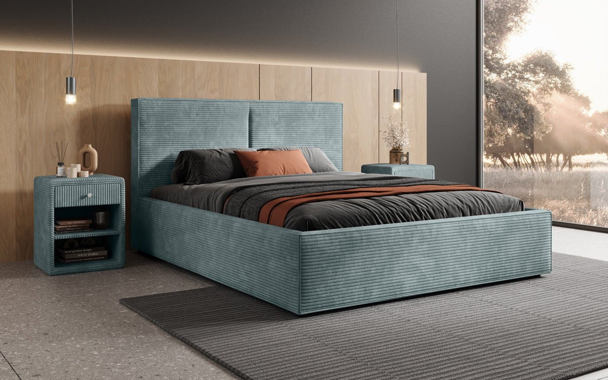 Designer gestoffeerd bed Elara in corduroy met opbergruimte
