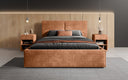 Designer gestoffeerd bed Elara in corduroy met opbergruimte