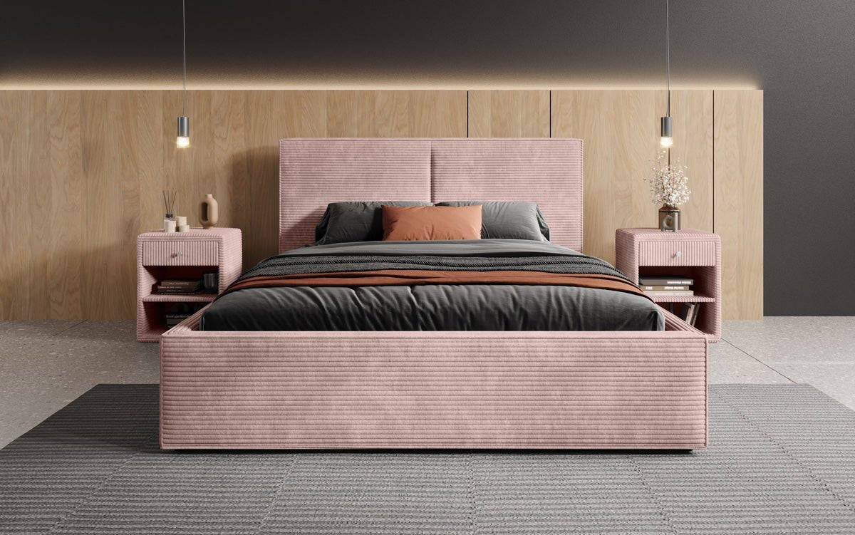 Designer gestoffeerd bed Elara in corduroy met opbergruimte