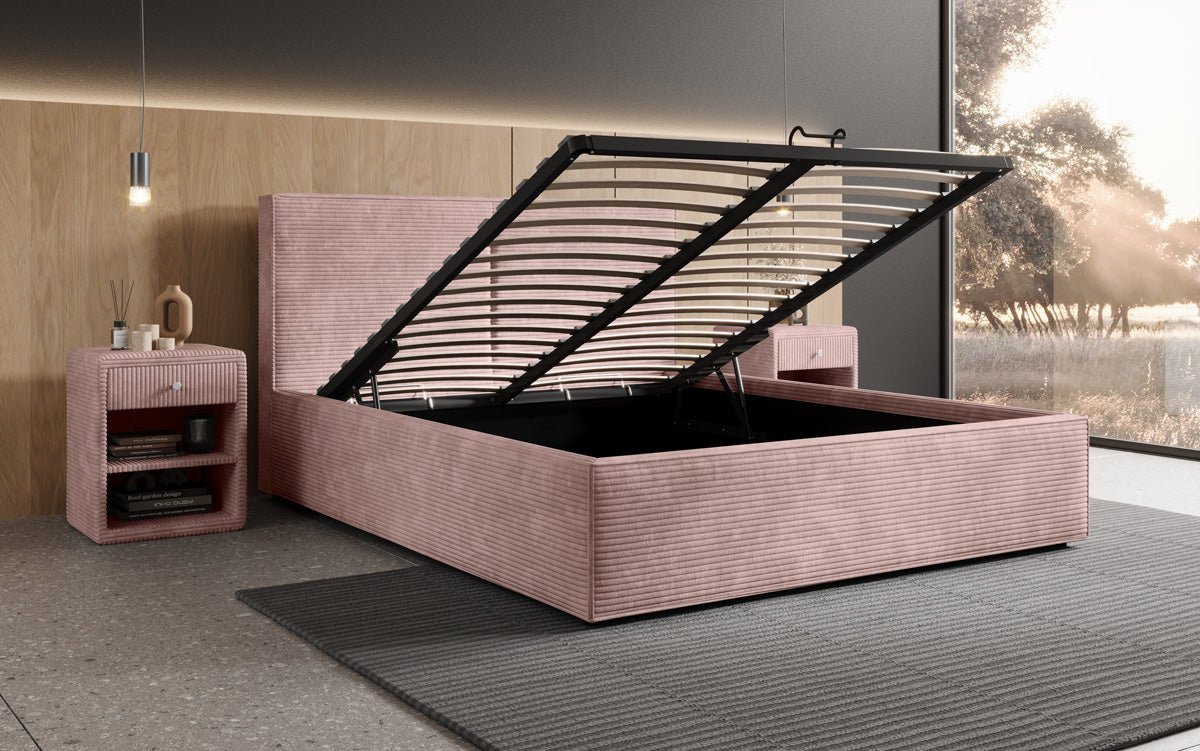 Designer gestoffeerd bed Elara in corduroy met opbergruimte
