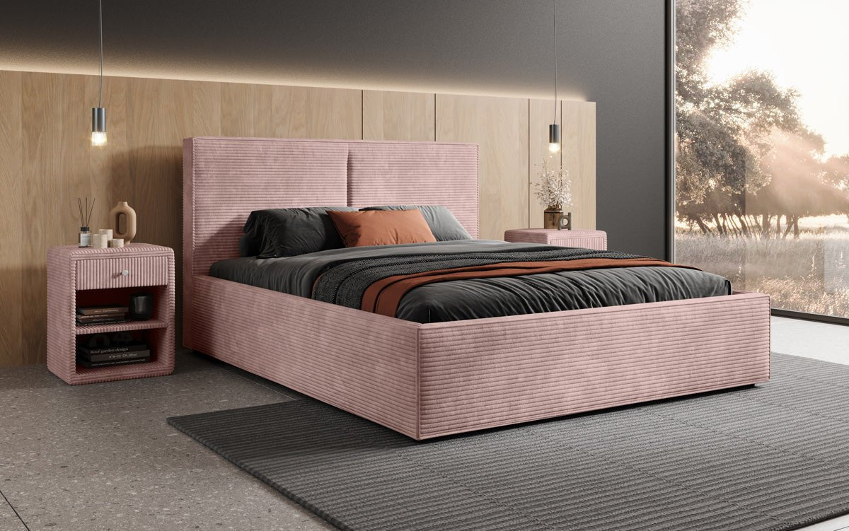 Designer gestoffeerd bed Elara in corduroy met opbergruimte