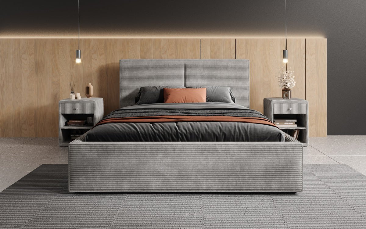 Designer gestoffeerd bed Elara in corduroy met opbergruimte