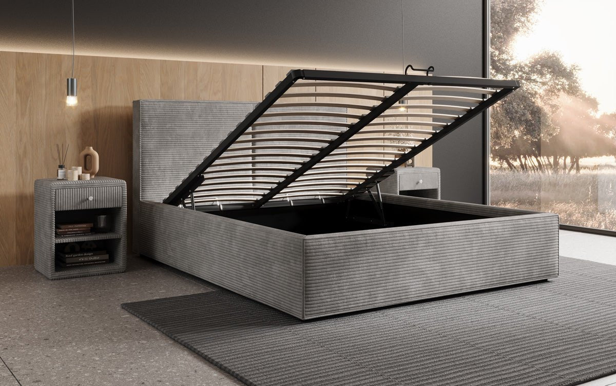 Designer gestoffeerd bed Elara in corduroy met opbergruimte