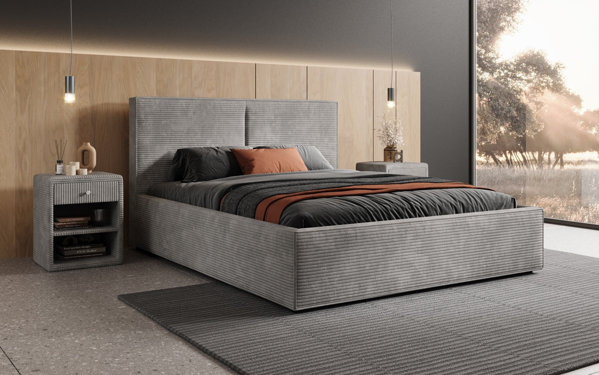 Designer gestoffeerd bed Elara in corduroy met opbergruimte