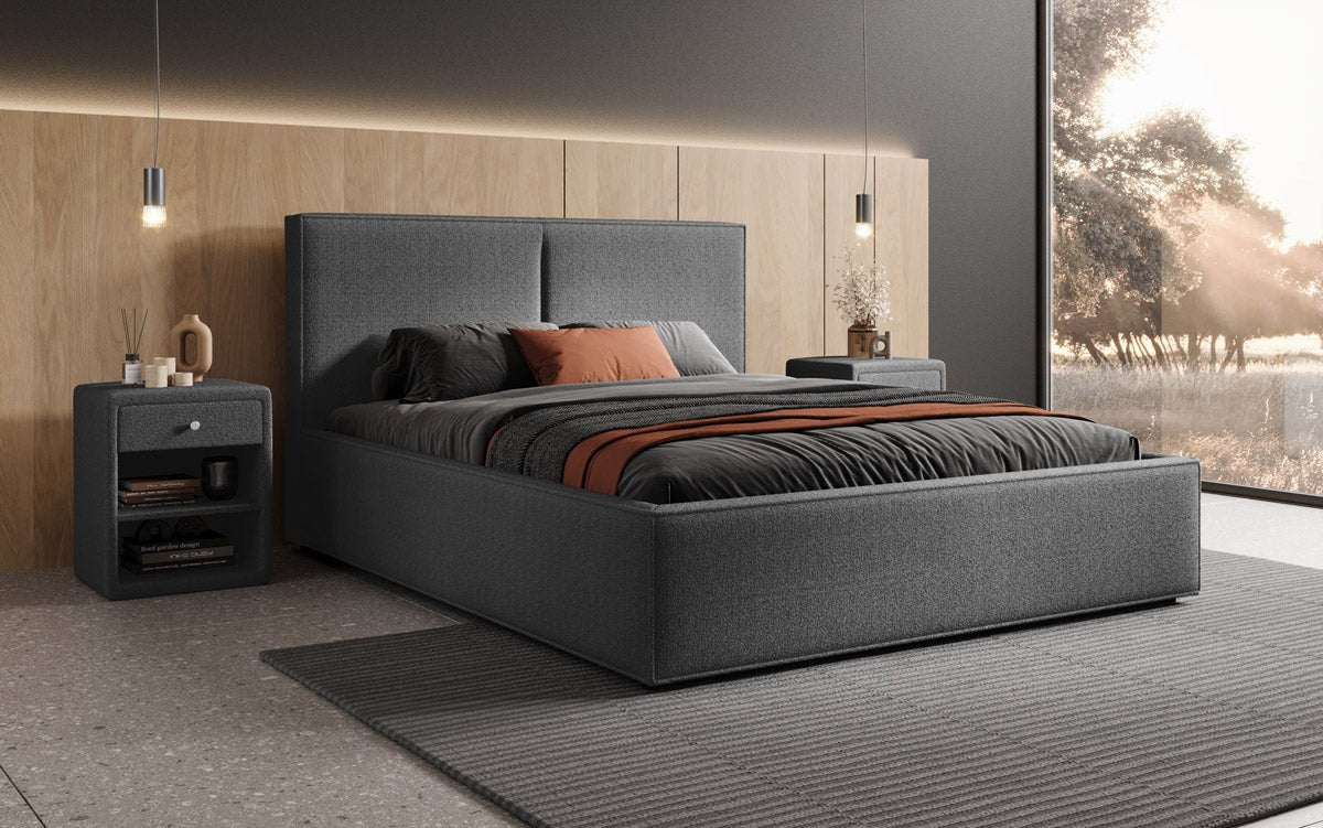 Designer gestoffeerd bed Elara in bouclé met opbergruimte