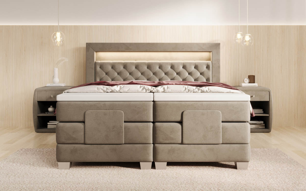 Boxspringbed Velora van fluweel, elektrisch verstelbaar met LED