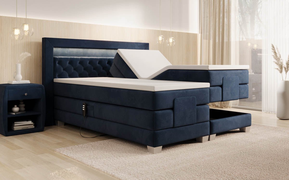 Boxspringbed Velora van fluweel, elektrisch verstelbaar met LED