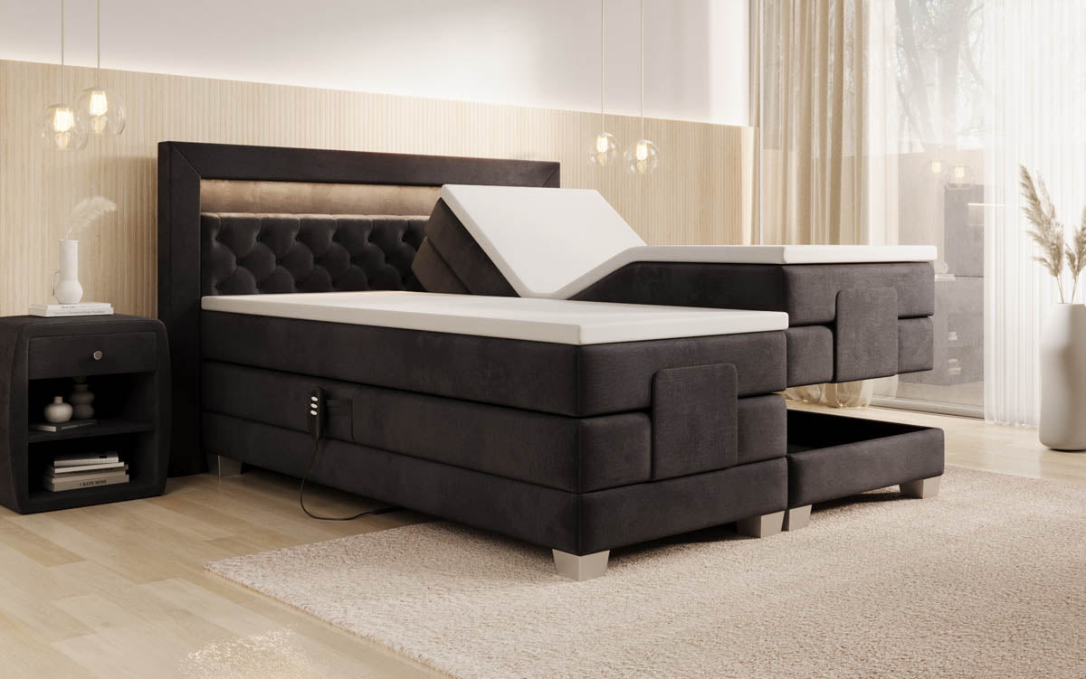 Boxspringbed Velora van fluweel, elektrisch verstelbaar met LED