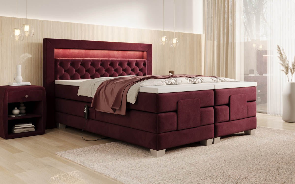 Boxspringbed Velora van fluweel, elektrisch verstelbaar met LED