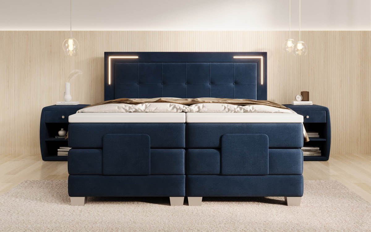 Boxspringbed Noctis van fluweel, elektrisch verstelbaar met LED
