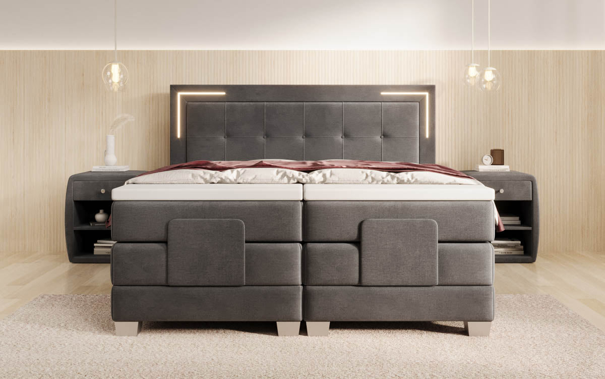 Boxspringbed Noctis van fluweel, elektrisch verstelbaar met LED
