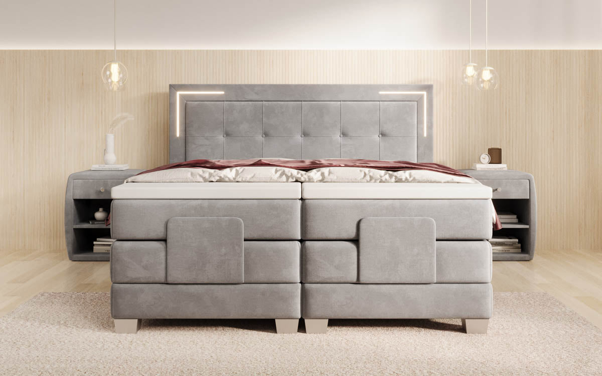 Boxspringbed Noctis van fluweel, elektrisch verstelbaar met LED